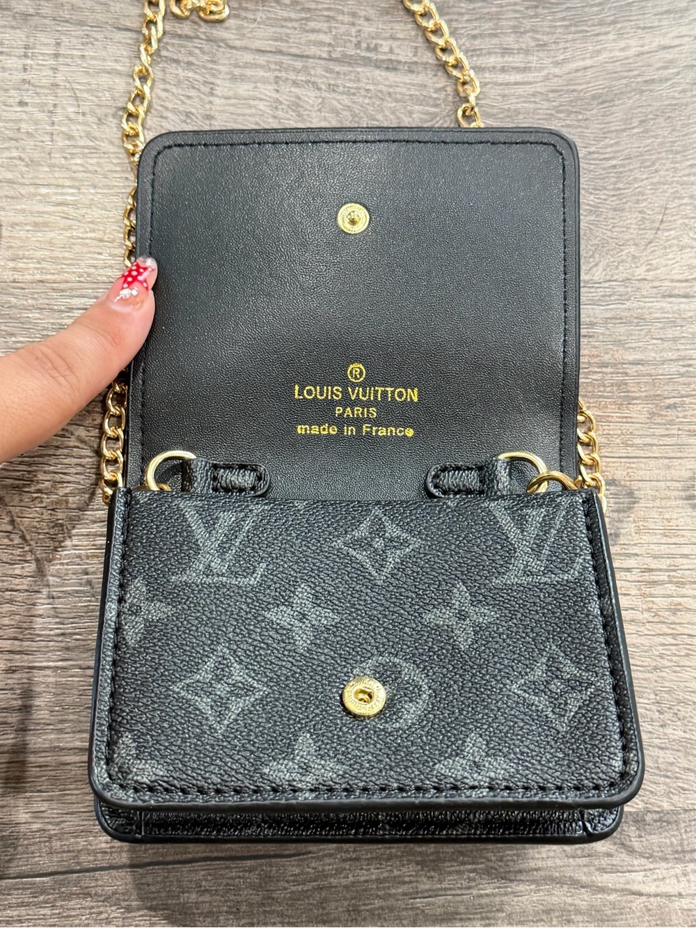 Black Monogram Card Case with Gold Chain - Picture 4 of 5